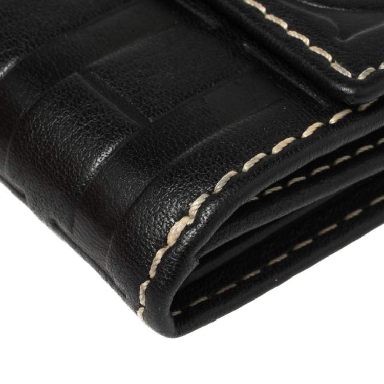 Pre Owned Carolina Herrera Black Monogram Leather Flap Compact Wallet