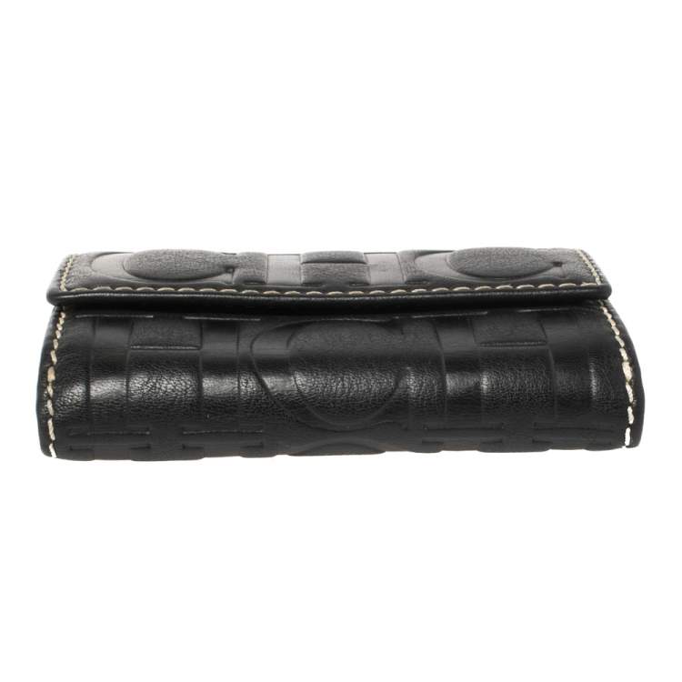Pre Owned Carolina Herrera Black Monogram Leather Flap Compact Wallet