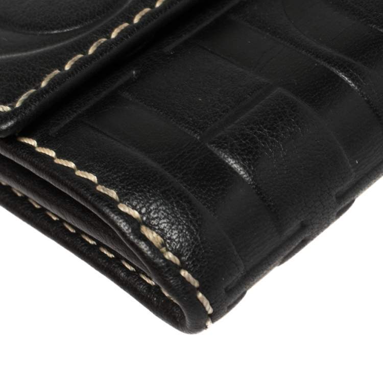 Pre Owned Carolina Herrera Black Monogram Leather Flap Compact Wallet