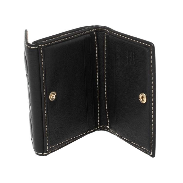 Pre Owned Carolina Herrera Black Monogram Leather Flap Compact Wallet