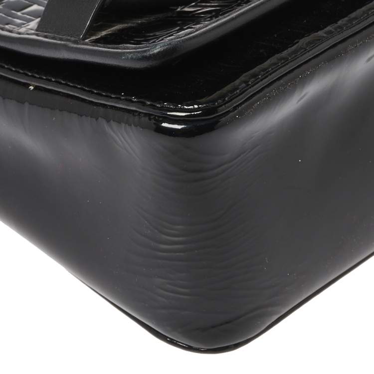مملوكة مسبقًا CH Carolina Herrera Black Patent Leather Monogram Embossed Bow Shoulder Bag
