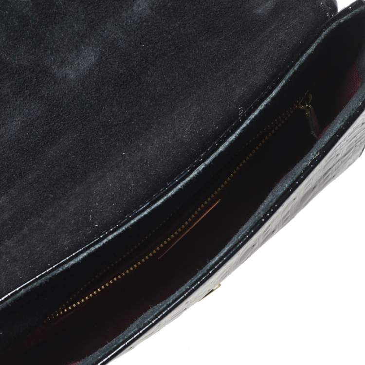 مملوكة مسبقًا CH Carolina Herrera Black Patent Leather Monogram Embossed Bow Shoulder Bag