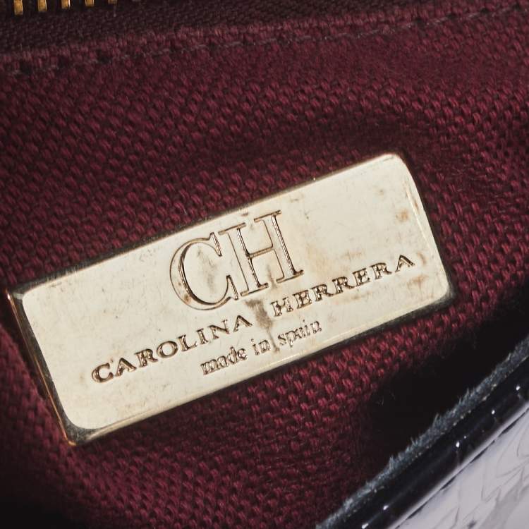 مملوكة مسبقًا CH Carolina Herrera Black Patent Leather Monogram Embossed Bow Shoulder Bag