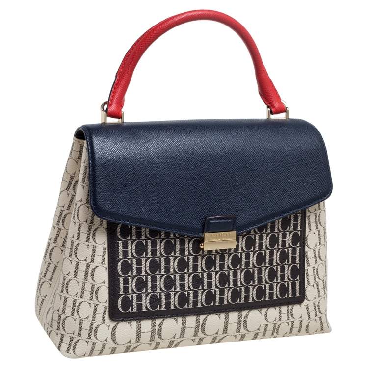 Pre Owned Carolina Herrera Multicolor Monogram Coated Canvas Top Handle Bag