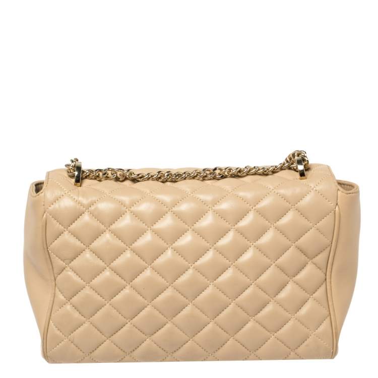 Pre Owned CH Carolina Herrera Beige Quilted Leather Shoulder Bag