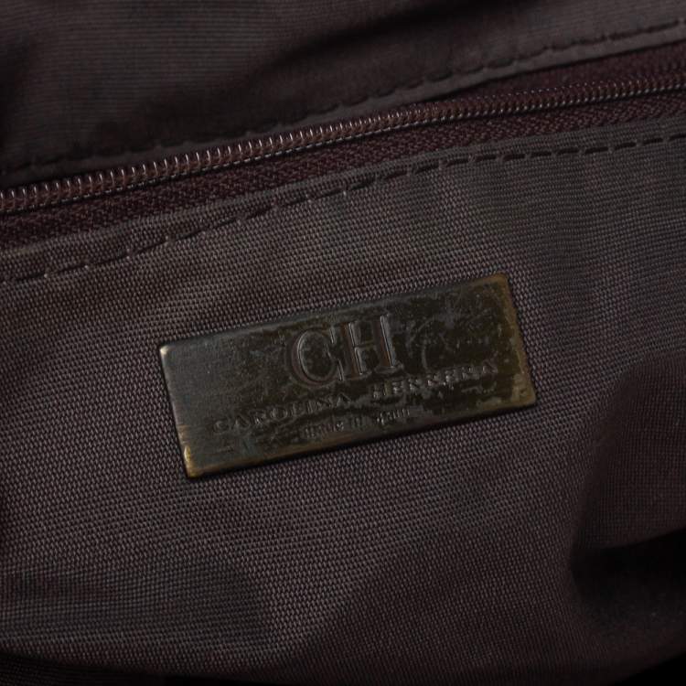 Pre Owned Carolina Herrera Brown Canvas and Leather Monogram Shopper Tote