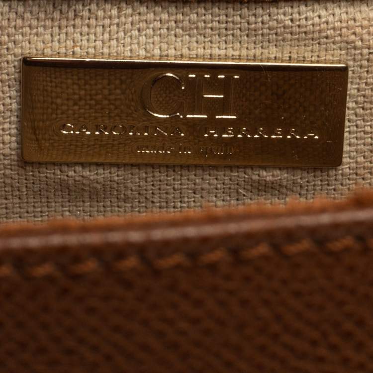 Pre Owned Carolina Herrera Brown Monogram Leather Flap Top Handle Bag