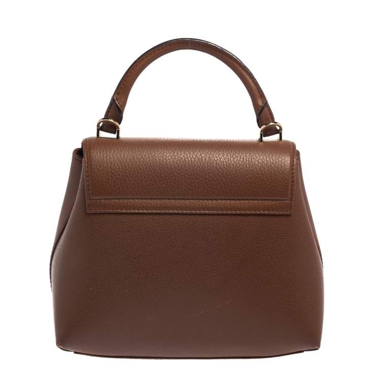 Pre Owned Carolina Herrera Brown Monogram Leather Flap Top Handle Bag