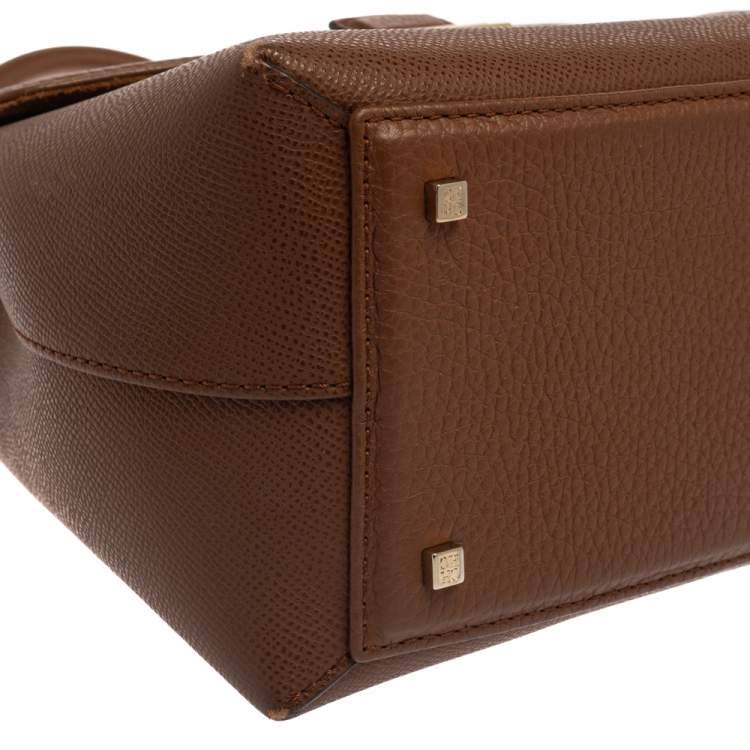 Pre Owned Carolina Herrera Brown Monogram Leather Flap Top Handle Bag
