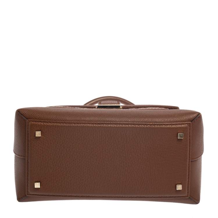 Pre Owned Carolina Herrera Brown Monogram Leather Flap Top Handle Bag