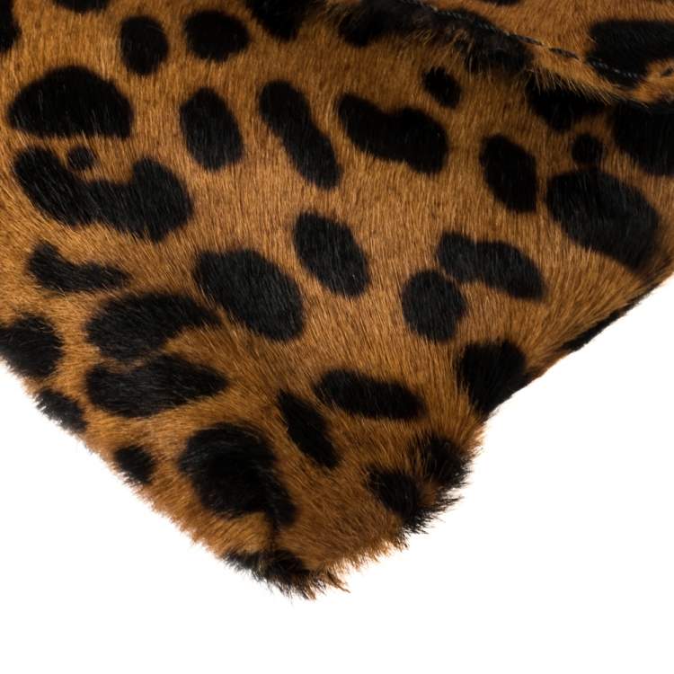 Pre Owned Carolina Herrera Brown Leopard Print Calf Hair Envelope Clutch