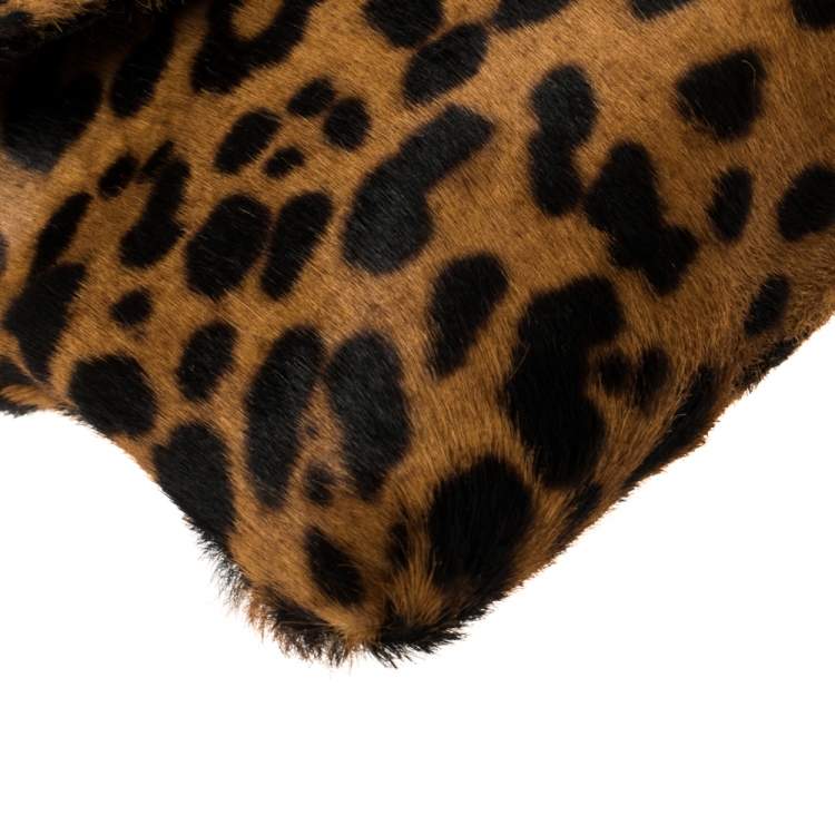 Pre Owned Carolina Herrera Brown Leopard Print Calf Hair Envelope Clutch