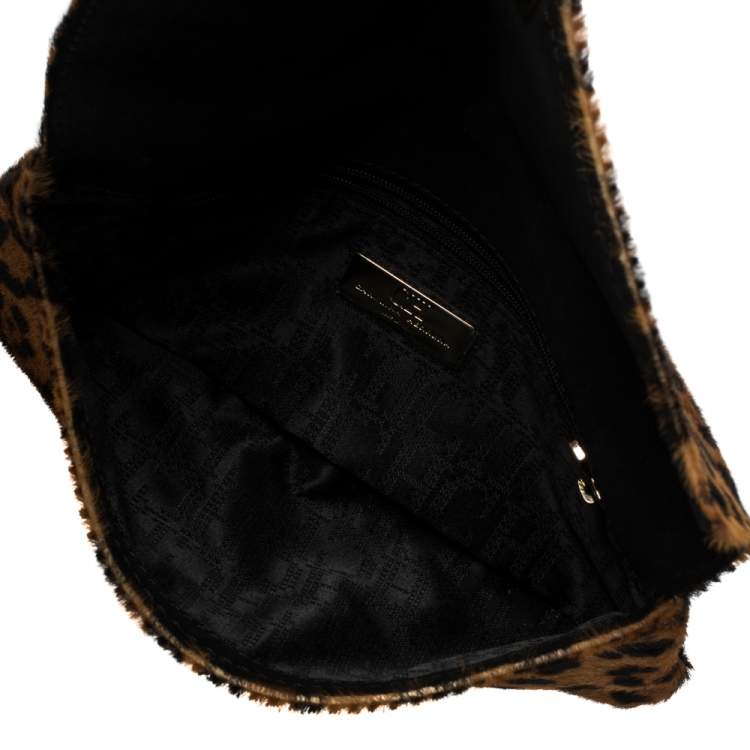 Pre Owned Carolina Herrera Brown Leopard Print Calf Hair Envelope Clutch