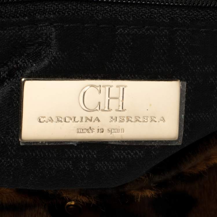 Pre Owned Carolina Herrera Brown Leopard Print Calf Hair Envelope Clutch