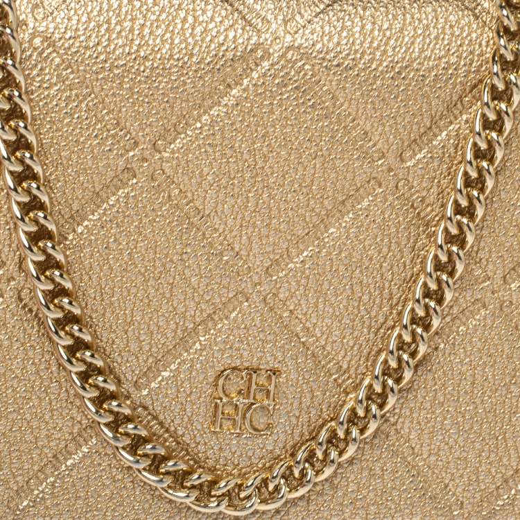 مملوكة مسبقًا Carolina Herrera Metallic Gold Quilted Leather Flap Chain Shoulder Bag