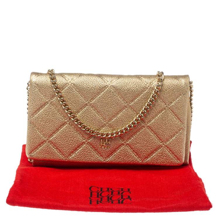 مملوكة مسبقًا Carolina Herrera Metallic Gold Quilted Leather Flap Chain Shoulder Bag