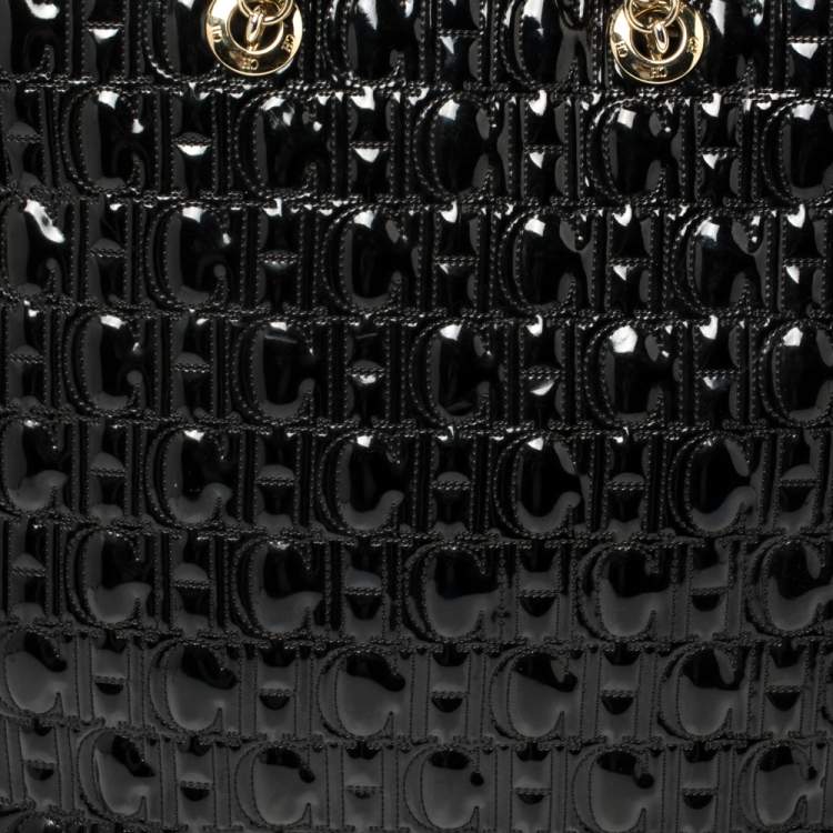 Pre Owned Carolina Herrera Black Embossed Monogram Patent Leather Chain Tote