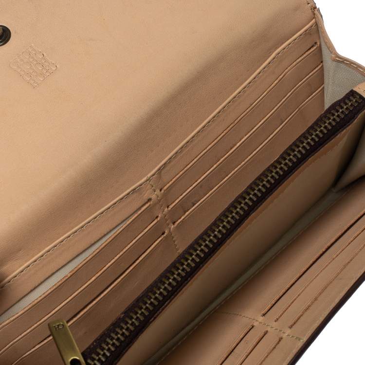 Pre Owned Carolina Herrera Brown/Beige Leather Embossed Flap Wallet