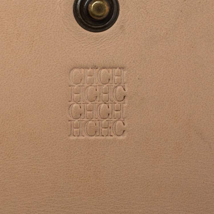 Pre Owned Carolina Herrera Brown/Beige Leather Embossed Flap Wallet