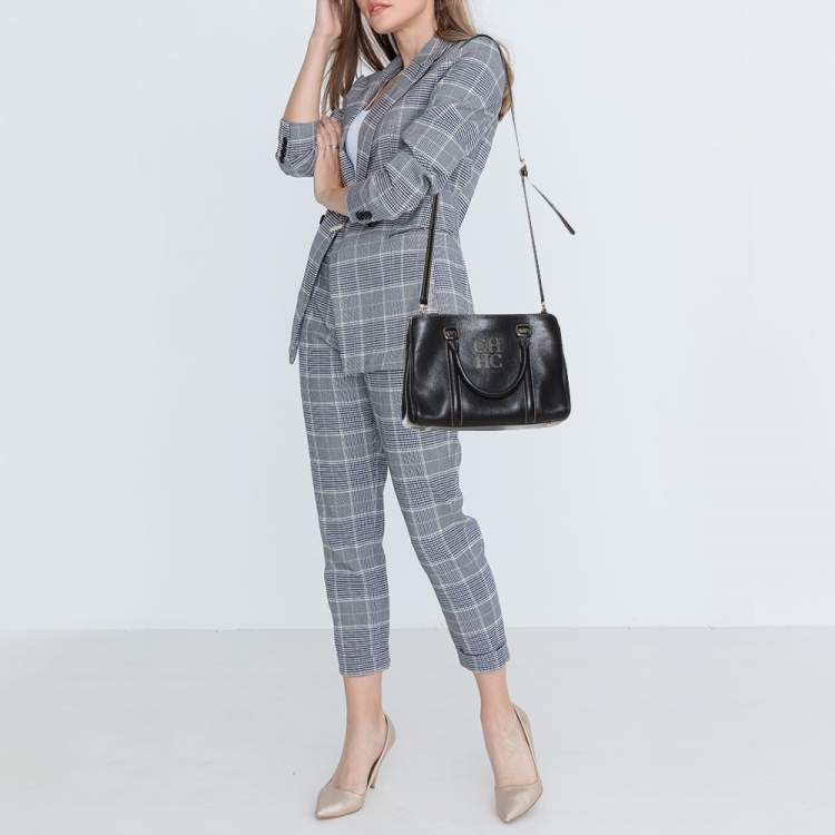 مملوكة مسبقًا Carolina Herrera Black Pebbled Leather Small Matteo Tote