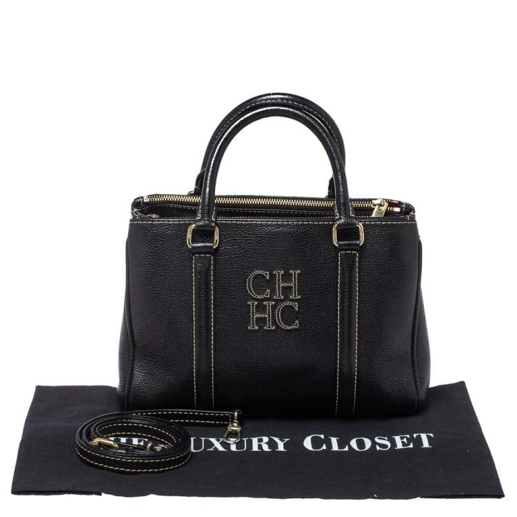 مملوكة مسبقًا Carolina Herrera Black Pebbled Leather Small Matteo Tote