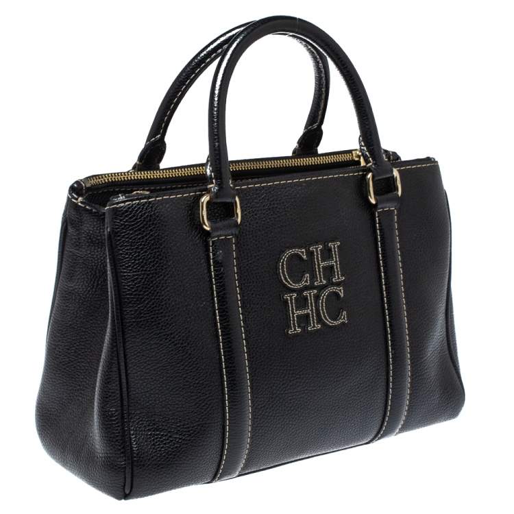 مملوكة مسبقًا Carolina Herrera Black Pebbled Leather Small Matteo Tote