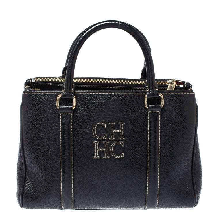 مملوكة مسبقًا Carolina Herrera Black Pebbled Leather Small Matteo Tote