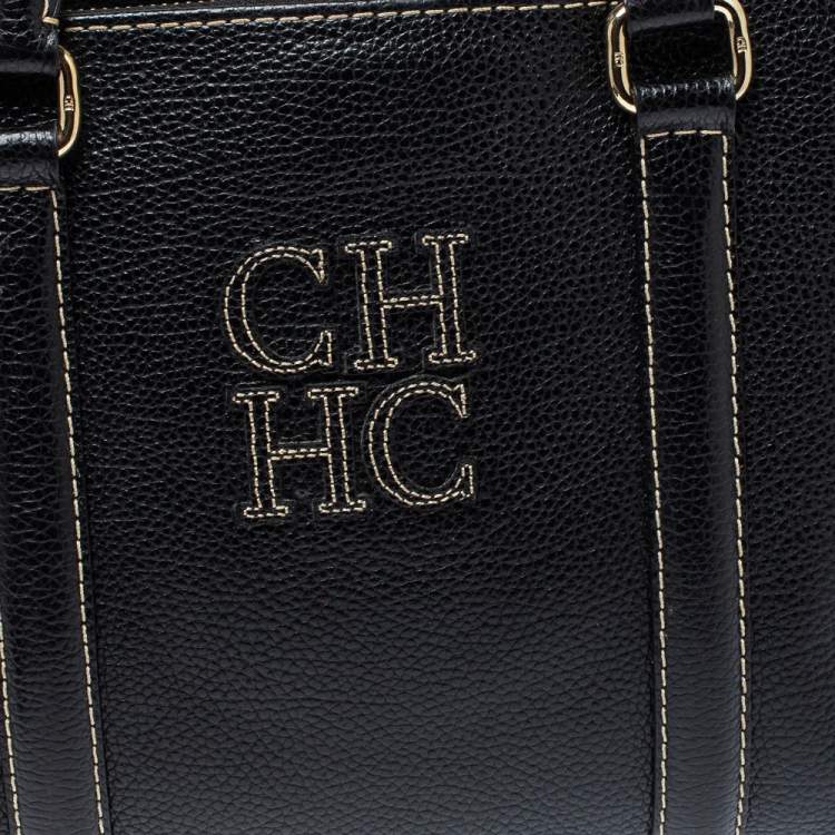 مملوكة مسبقًا Carolina Herrera Black Pebbled Leather Small Matteo Tote