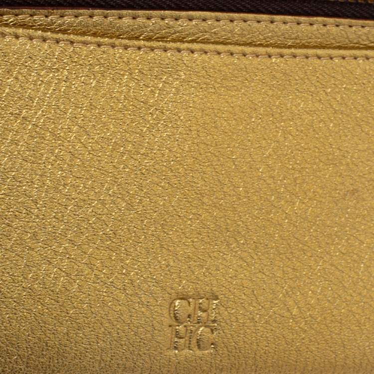 Pre Owned Carolina Herrera Red Monogram Leather American Flap Wallet