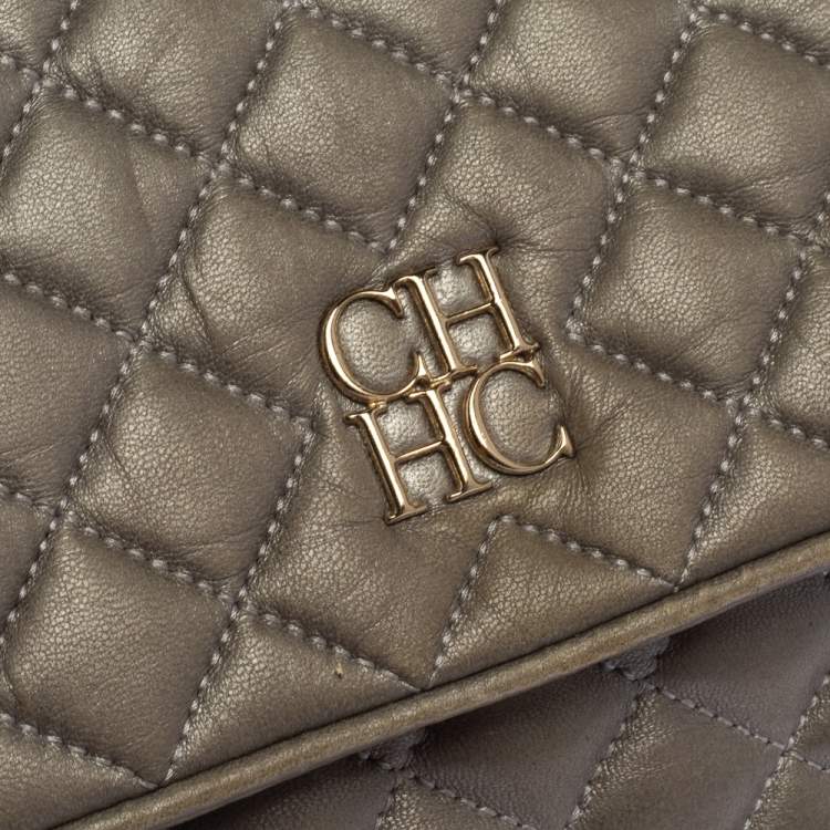 Pre Owned Carolina Herrera Grey Quilted Leather Shoulder Bag