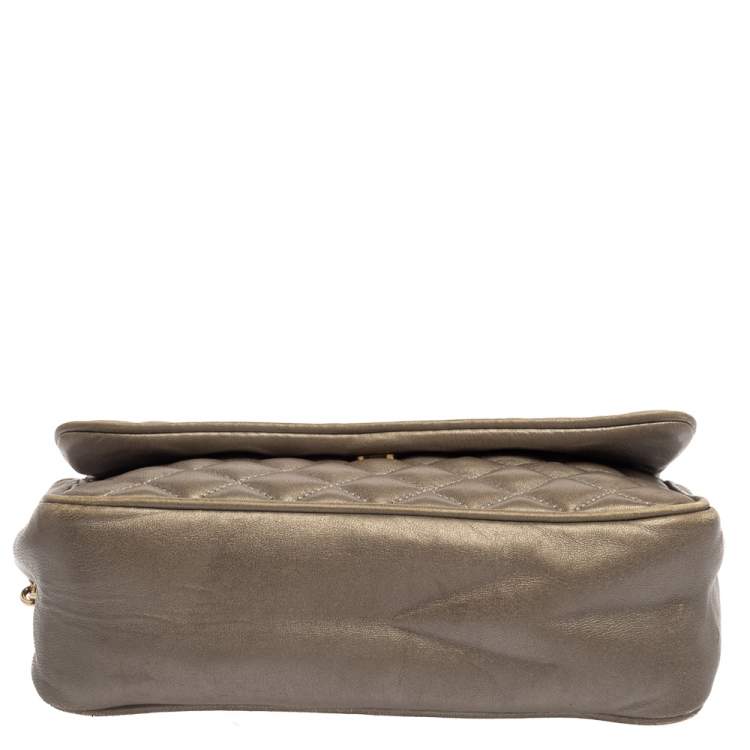Pre Owned Carolina Herrera Grey Quilted Leather Shoulder Bag