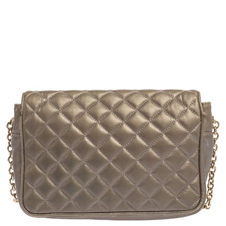 Pre Owned Carolina Herrera Grey Quilted Leather Shoulder Bag