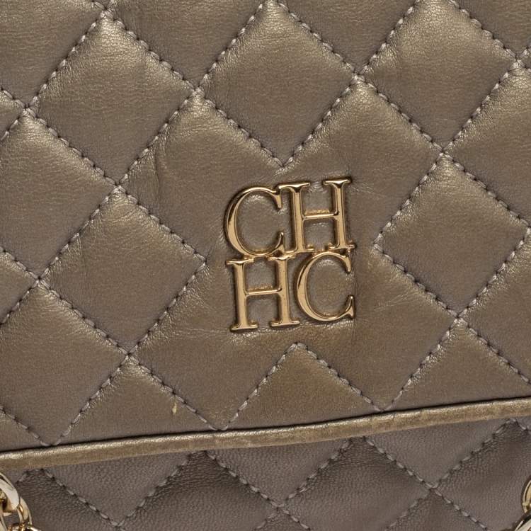 Pre Owned Carolina Herrera Grey Quilted Leather Shoulder Bag