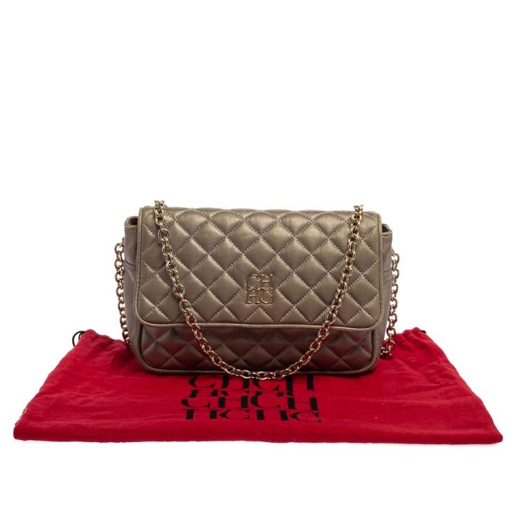 Pre Owned Carolina Herrera Grey Quilted Leather Shoulder Bag