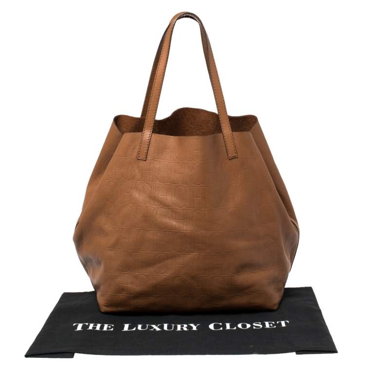 Pre Owned Carolina Herrera Brown Monogram Leather Matryoshka Tote