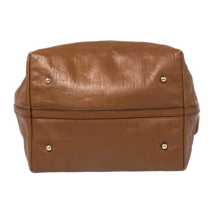 Pre Owned Carolina Herrera Brown Monogram Leather Matryoshka Tote