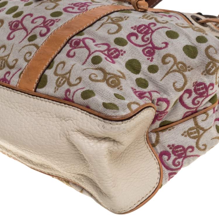 Pre Owned CH Carolina Herrera Multicolor Embroidered Fabric and Leather Trim Tote