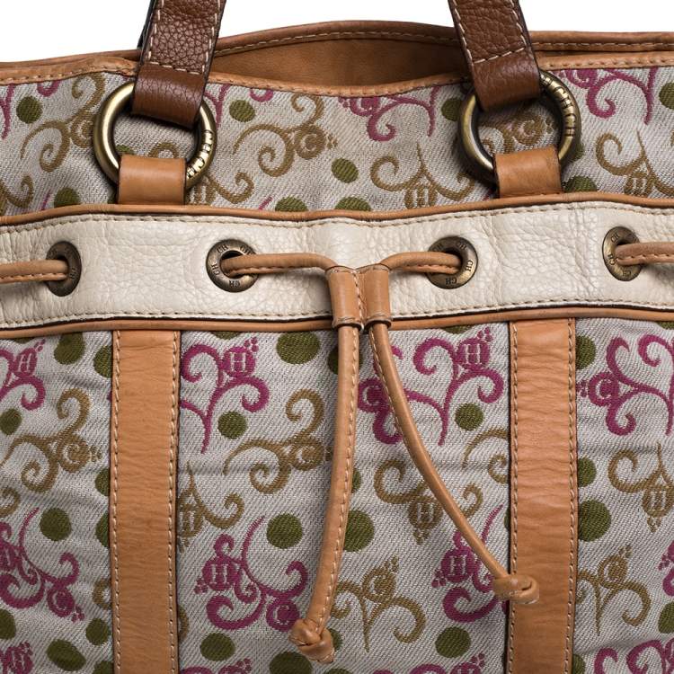 Pre Owned CH Carolina Herrera Multicolor Embroidered Fabric and Leather Trim Tote
