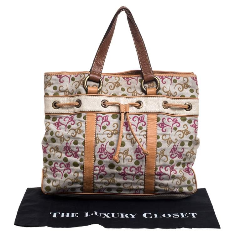 Pre Owned CH Carolina Herrera Multicolor Embroidered Fabric and Leather Trim Tote