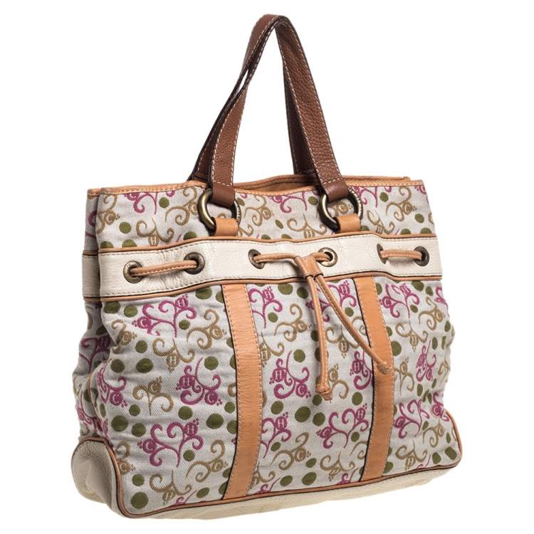 Pre Owned CH Carolina Herrera Multicolor Embroidered Fabric and Leather Trim Tote