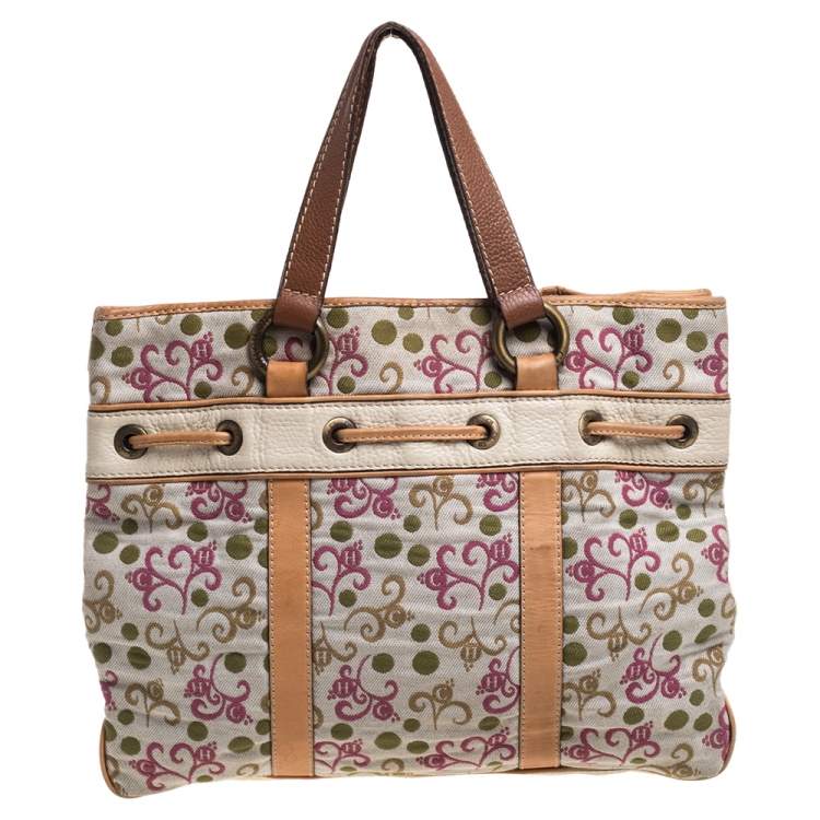 Pre Owned CH Carolina Herrera Multicolor Embroidered Fabric and Leather Trim Tote