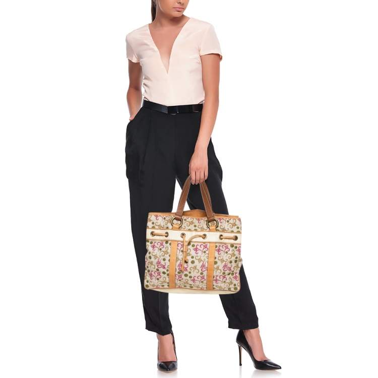 Pre Owned CH Carolina Herrera Multicolor Embroidered Fabric and Leather Trim Tote