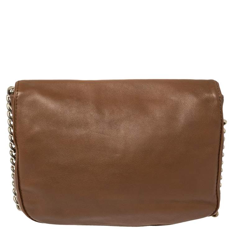 Pre Owned Carolina Herrera Brown Leather Flap Shoulder Bag