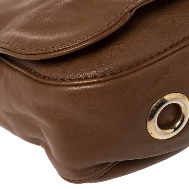 Pre Owned Carolina Herrera Brown Leather Flap Shoulder Bag