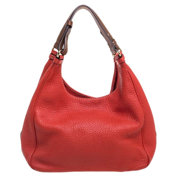 Pre Owned Carolina Herrera Red Grain Leather Hobo