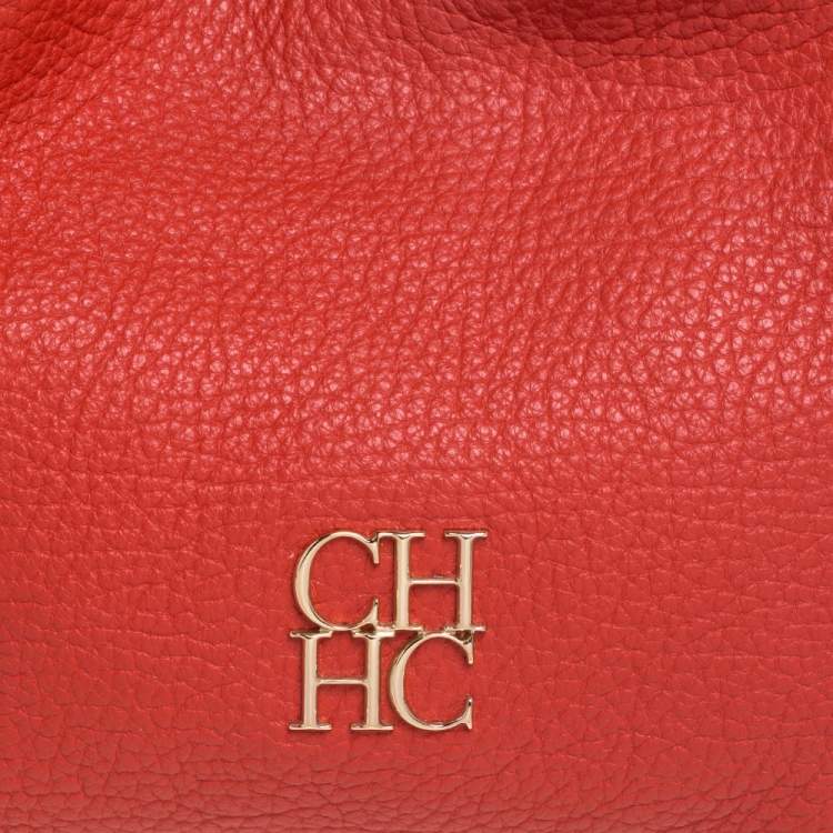 Pre Owned Carolina Herrera Red Grain Leather Hobo