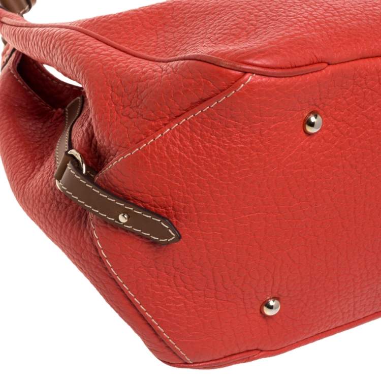 Pre Owned Carolina Herrera Red Grain Leather Hobo