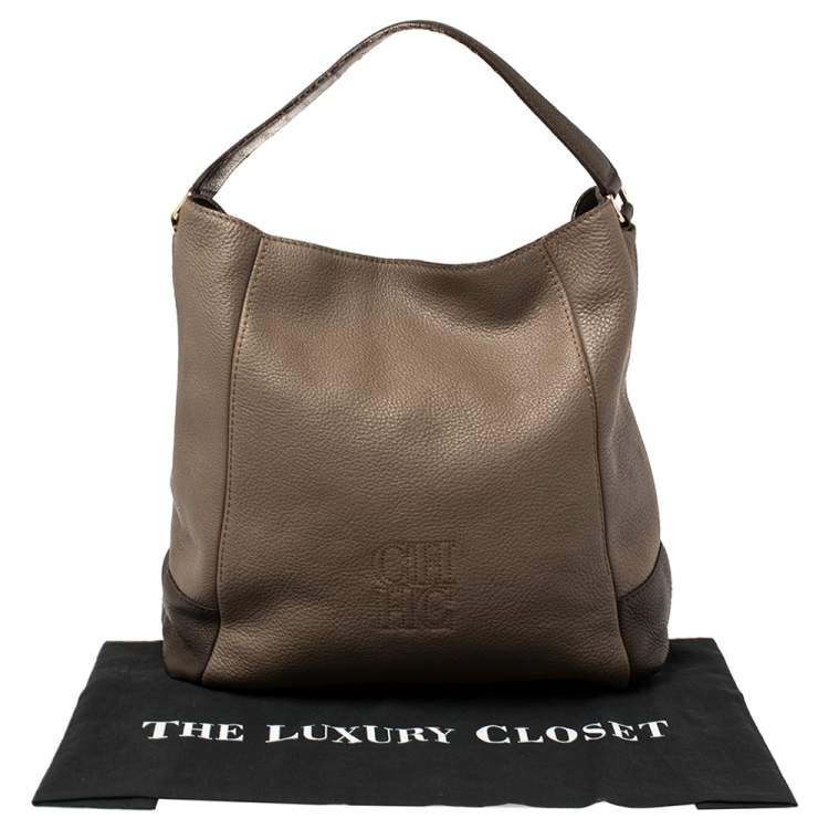 Pre Owned CH Carolina Herrera Two Tone Brown Pebbled Leather Hobo