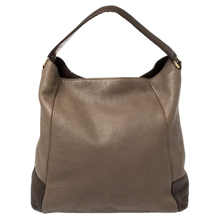 Pre Owned CH Carolina Herrera Two Tone Brown Pebbled Leather Hobo