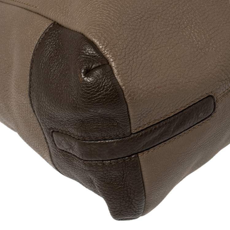 Pre Owned CH Carolina Herrera Two Tone Brown Pebbled Leather Hobo